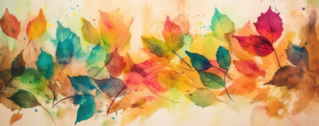 Abstract autumn colors flower meadow on watercolor paper background. Floral banner concept. Generative AI.の素材