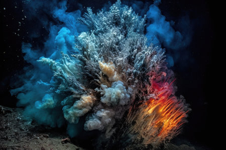 A fascinating, underwater volcanic vent, spewing mineral-rich plumes into the surrounding water, attracting a diverse and unique array of deep-sea creatures and organisms. Generative Aiの素材