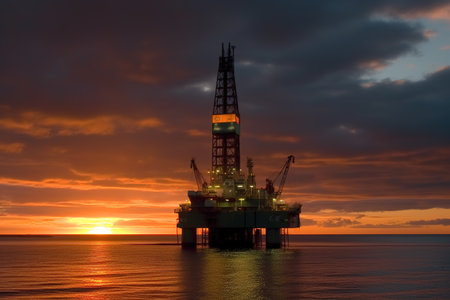 A drilling rig in the middle of the ocean. Generative AIの素材