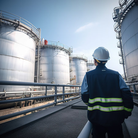 A worker inspecting the LNG plant. Generative AI.の素材