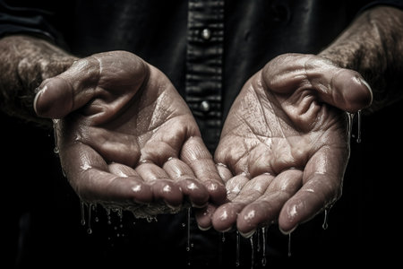 Hands cupped together, but instead of holding water, they are catching and shaping invisible ripples in the air. Generative AIの素材