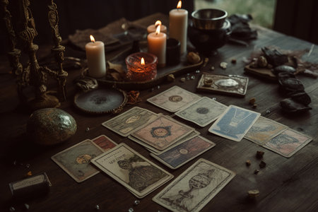 Tarot cards, but each card features interpretations of astrological transits or the positions of the planets in different houses of the zodiac. Two divination systems entwined. Generative AIの素材
