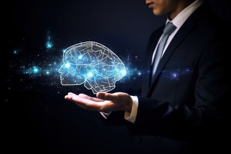 Artificial intelligence , machine deep learning, data mining and another modern technologies concepts. Hologram brain representing artificial intelligence. Generative AIの素材