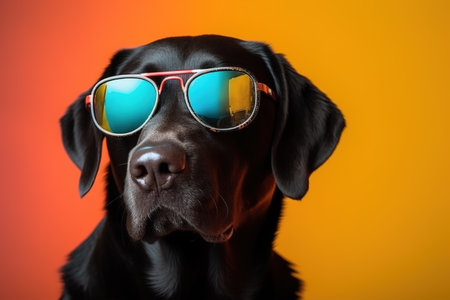 Cool funny black labrador with sunglasses. Generative Aiの素材