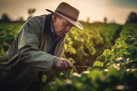 Inspector of agriculture checking the crop. Concept Farmer and field. Generative AIの素材