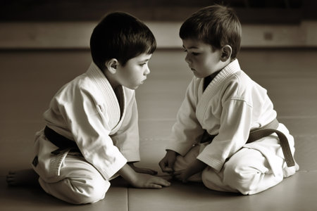 Two boys during judo practice. Generative AIの素材