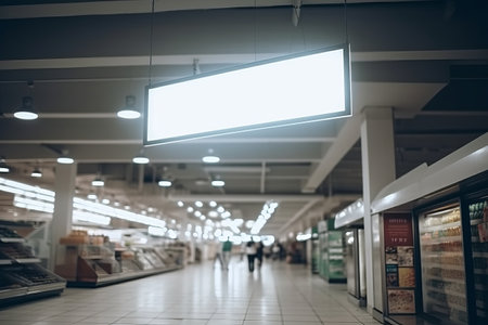 Blank advertising billboard hanging in the supermarket. Generative AIの素材