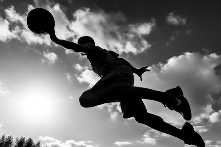 A dunk, with a player throwing the ball twisting and rotating their body in a helicopter motion. Generative AIの素材