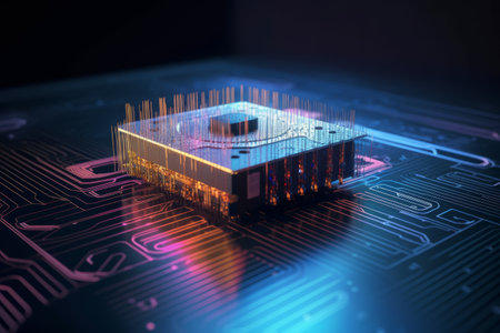 Quantum computer of glowing qubits. Abstract Concept supercomputers. Generative Aiの素材