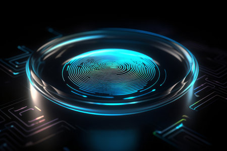 Fingerprint Authentication Button. Biometric Security Background. Generative AIの素材