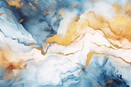 Abstract watercolor marble background, gradient color mix with white blue gold flow mixed trendy elegant. Generative Aiの素材