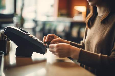 Paying with credit card or smart phone. Shopping by phone and connected card. Generative Aiの素材