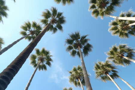 Palm trees against blue sky. Generative AIの素材