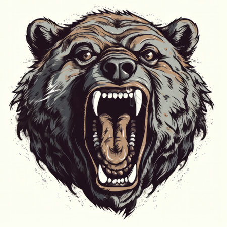 Close up of an vector illustration of a ferocious bear, with sharp claws and teeth, captured in mid-roar on white background. Generative AIの素材