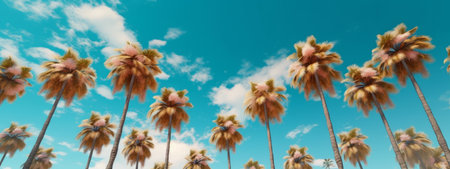 Palm trees against blue sky banner. Generative AIの素材