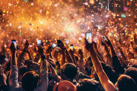 A group of people holding up their phones to capture the moment at a concert. Generative Aiの素材