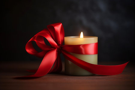 An image of a candle with a red ribbon wrapped around it, symbolizing remembrance and honoring those who have lost their lives to AIDS. Generative AIの素材