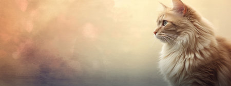 Cat in soft beige background banner with copy space. Generative AIの素材