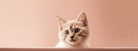 Cat in soft beige background banner with copy space. Generative AIの素材