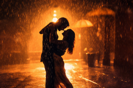 Couple dancing or embracing passionately in the rain. Generative Aiの素材