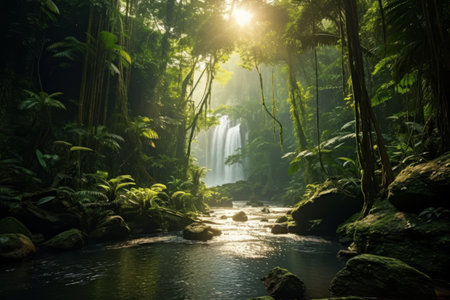 Waterfall tucked away within the dense foliage of the Amazon, emphasizing the hidden gems of this remarkable ecosystem. Generative Aiの素材