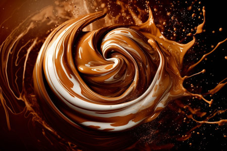 A chocolate swirl, created with a mixture of melted chocolate and cream, with dark and light tones mixing together. Generative AIの素材