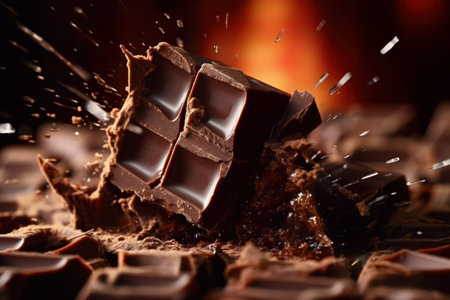 A chocolate bar being broken apart with a dramatic, close-up shot that captures the texture of the chocolate and the sound of the snap. Generative Aiの素材