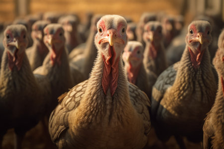 Lot of turkeys in a farm. Generative AIの素材