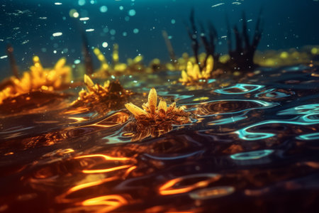 An underwater scene showing an oil spill contaminating the pristine waters, emphasizing the importance of responsible oil and gas practices. Generative Aiの素材
