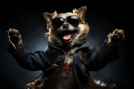 Trendy dog grooving to music, capturing their amusing moves and the joy they bring. Generative AIの素材