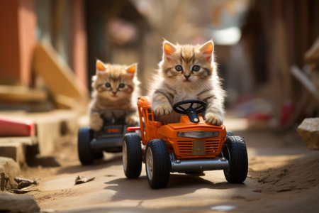 Cats sitting majestically in toy cars or skateboarding, demonstrating their sense of adventure and daring. Generative Aiの素材