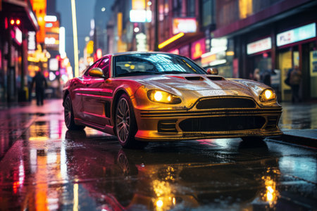 An urban street scene with glowing neon lights, conveying the vibrant energy of a city nightlife. Generative Aiの素材