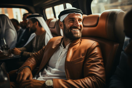Business Arabian team talking in the limousine. Generative AIの素材