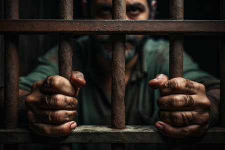 A close-up image of hands gripping prison bars, symbolizing the longing for freedom and the desire for a better life outside. Generative Aiの素材