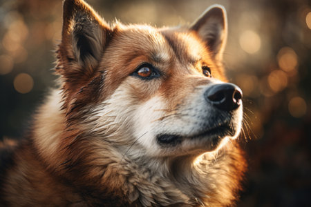 A close-up portrait of an Akita dog, capturing its dignified and regal expression. Generative AIの素材