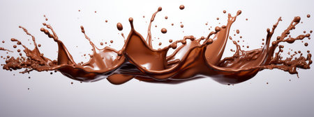 Chocolate splashes in the mid air on white background. Generative Aiの素材