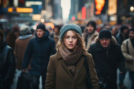 Crowd of people walking on New York city street. Generative Aiの素材
