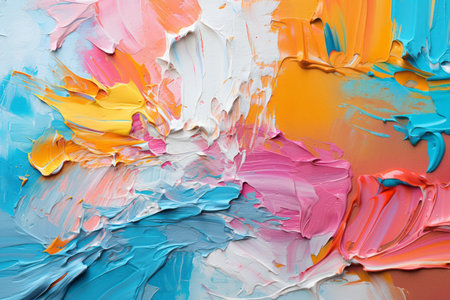 Abstract vibrant and intricate oil painting. Vibrant brushstrokes and rich hues that make up the painting on canvas with beautiful rough texture. Generative Aiの素材