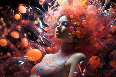 An abstract image featuring tasteful pseudo nude poses that reflect the mental exploration of sexual fantasies and desires. Generative Aiの素材