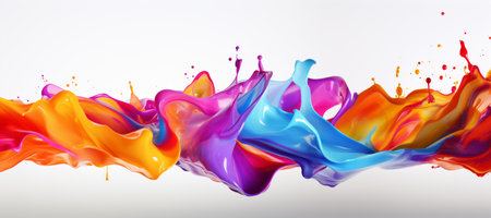 Abstract Colorful and vibrant of acrylic paint splashes on a white background. Colors of paint dripping and splashing across the surface, creating a visually appealing effect. Generative AIの素材