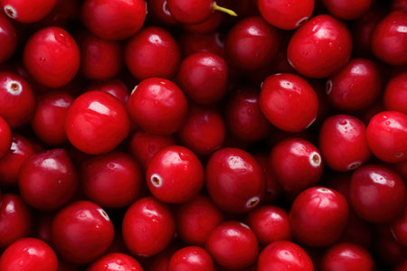 Close up of fresh cranberries , top view, seamless pattern. Generative Aiの素材