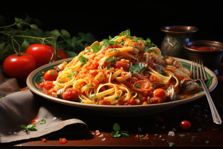 Delicious spaghetti pasta with sea food. Generative Aiの素材