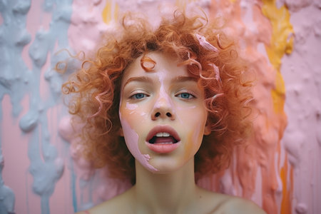 Portraying young woman in a range of emotions through concept expressions, set against a muted backdrop that emphasizes the emotional impact. Generative Aiの素材