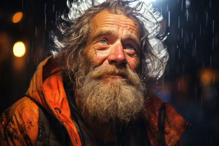 A portrait of a clochard who has overcome challenges and rebuilt their life, celebrating resilience and personal growth. Generative Aiの素材