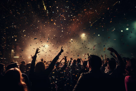 New Year's Eve celebration with fireworks, confetti, and a joyous crowd counting down to midnight. Generative Aiの素材