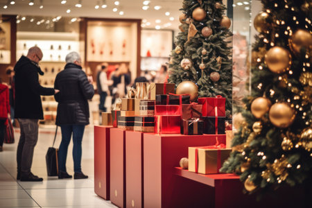 Shoppers searching for the perfect Christmas gifts in a festively decorated mall. Generative Aiの素材