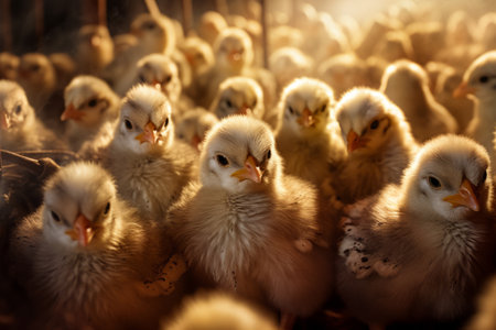 Lot of little chickens in a poultry farm. Generative AIの素材