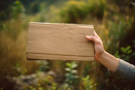 A close-up of a vintage cardboard with the copy space on it, placed against a rustic backdrop. Generative Aiの素材