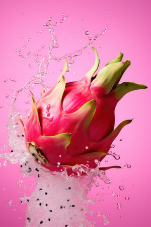 Water splash on dragon fruit over pink background. Generative Aiの素材