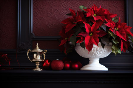 Showcasing poinsettias as part of holiday home decor, such as adorning mantels, windowsills, and staircases. Generative Aiの素材